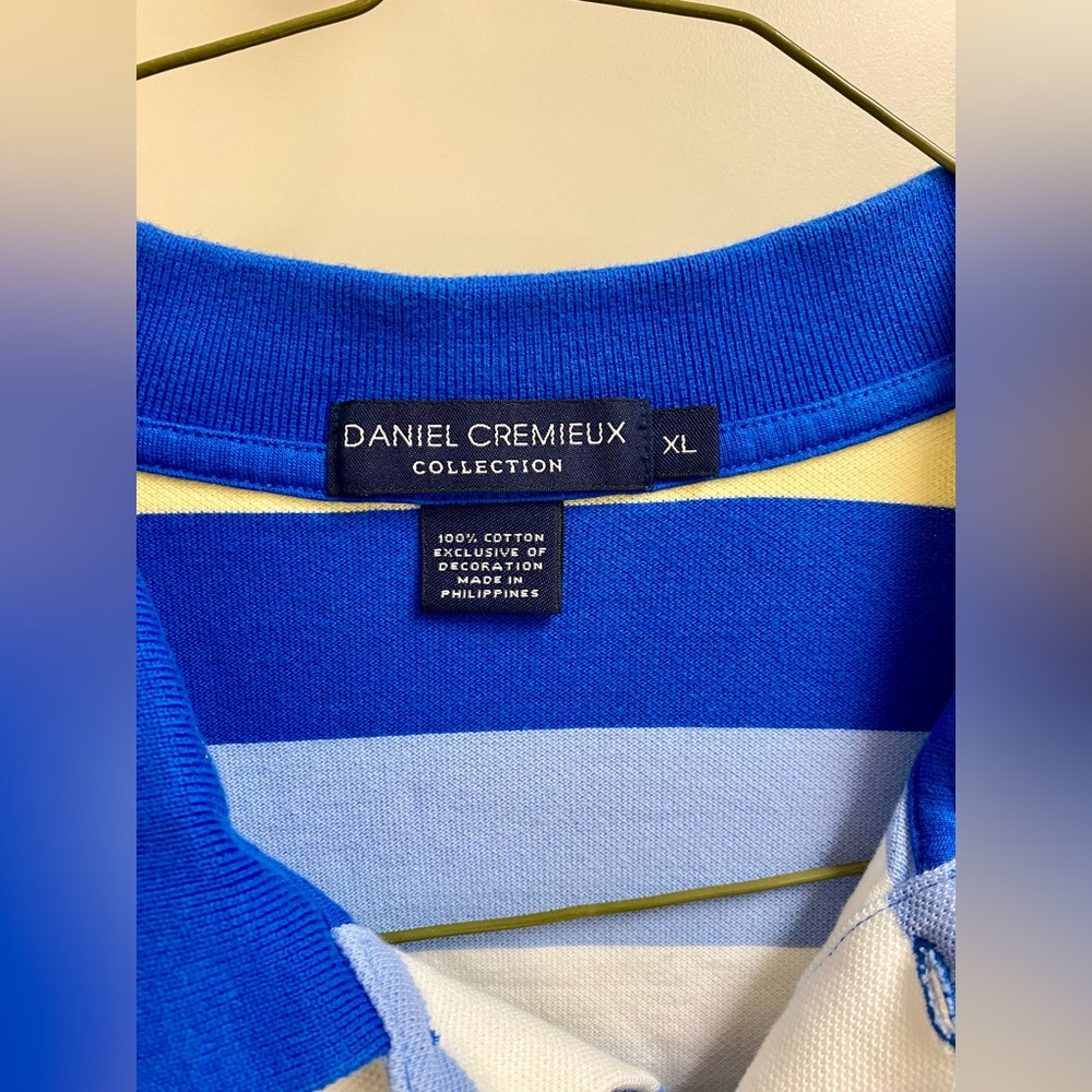 Daniel Cremieux Mens Short Sleeve Polo Shirt Size XL Blue/Yellow/White Stripe - Picture 2 of 5